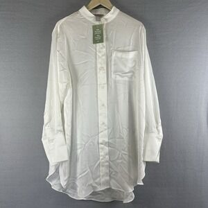H&M White Button Down Bishop Neck Long Sleeved Shirt Size XS NWT